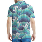 Sea Wave Surfing Pattern Print Men's Polo Shirt