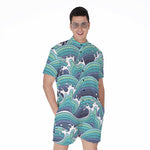 Sea Wave Surfing Pattern Print Men's Rompers