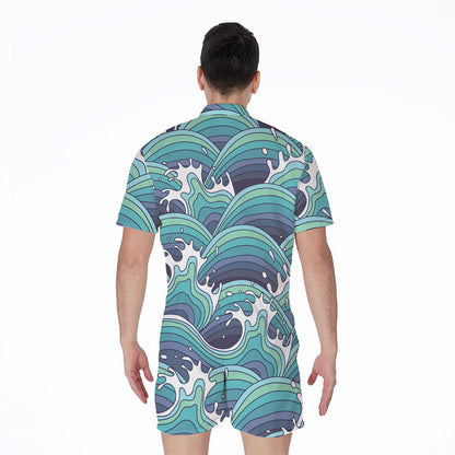 Sea Wave Surfing Pattern Print Men's Rompers