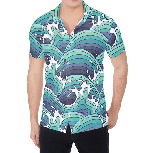 Sea Wave Surfing Pattern Print Men's Shirt