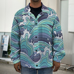 Sea Wave Surfing Pattern Print Men's Shirt Jacket