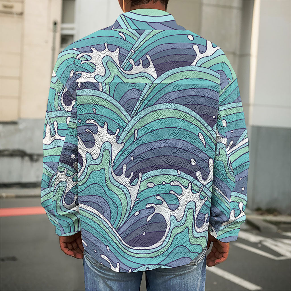 Sea Wave Surfing Pattern Print Men's Shirt Jacket