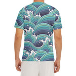 Sea Wave Surfing Pattern Print Men's Short Sleeve Rash Guard
