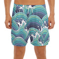 Sea Wave Surfing Pattern Print Men's Split Running Shorts