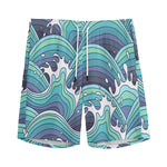 Sea Wave Surfing Pattern Print Men's Sports Shorts