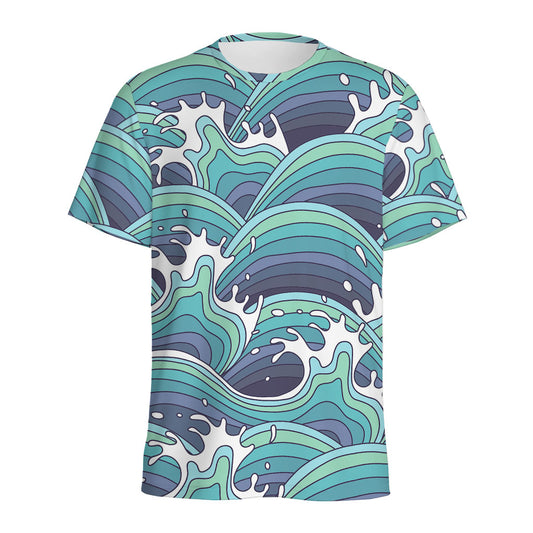 Sea Wave Surfing Pattern Print Men's Sports T-Shirt
