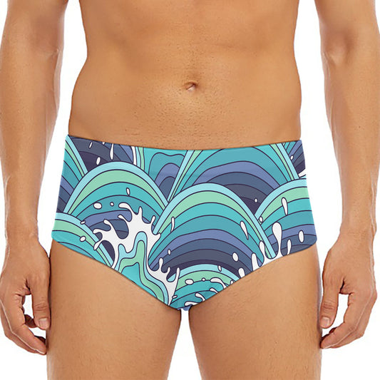 Sea Wave Surfing Pattern Print Men's Triangle Swim Briefs