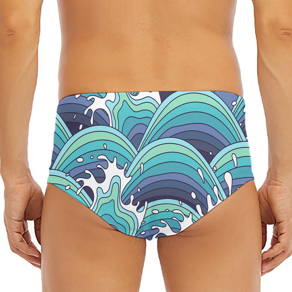 Sea Wave Surfing Pattern Print Men's Triangle Swim Briefs