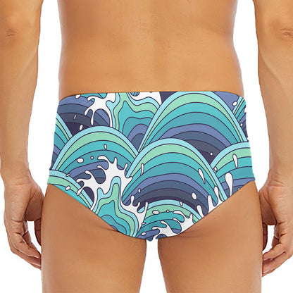 Sea Wave Surfing Pattern Print Men's Triangle Swim Briefs