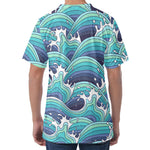 Sea Wave Surfing Pattern Print Men's Velvet T-Shirt