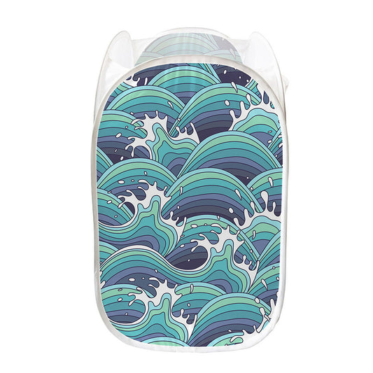 Sea Wave Surfing Pattern Print Mesh Laundry Hamper