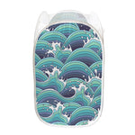Sea Wave Surfing Pattern Print Mesh Laundry Hamper