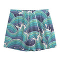 Sea Wave Surfing Pattern Print Mesh Shorts