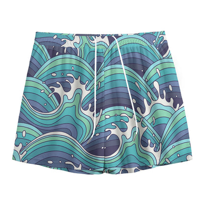 Sea Wave Surfing Pattern Print Mesh Shorts