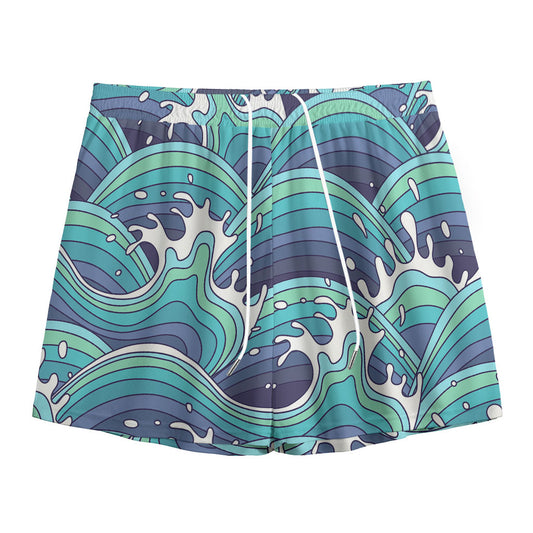 Sea Wave Surfing Pattern Print Mesh Shorts