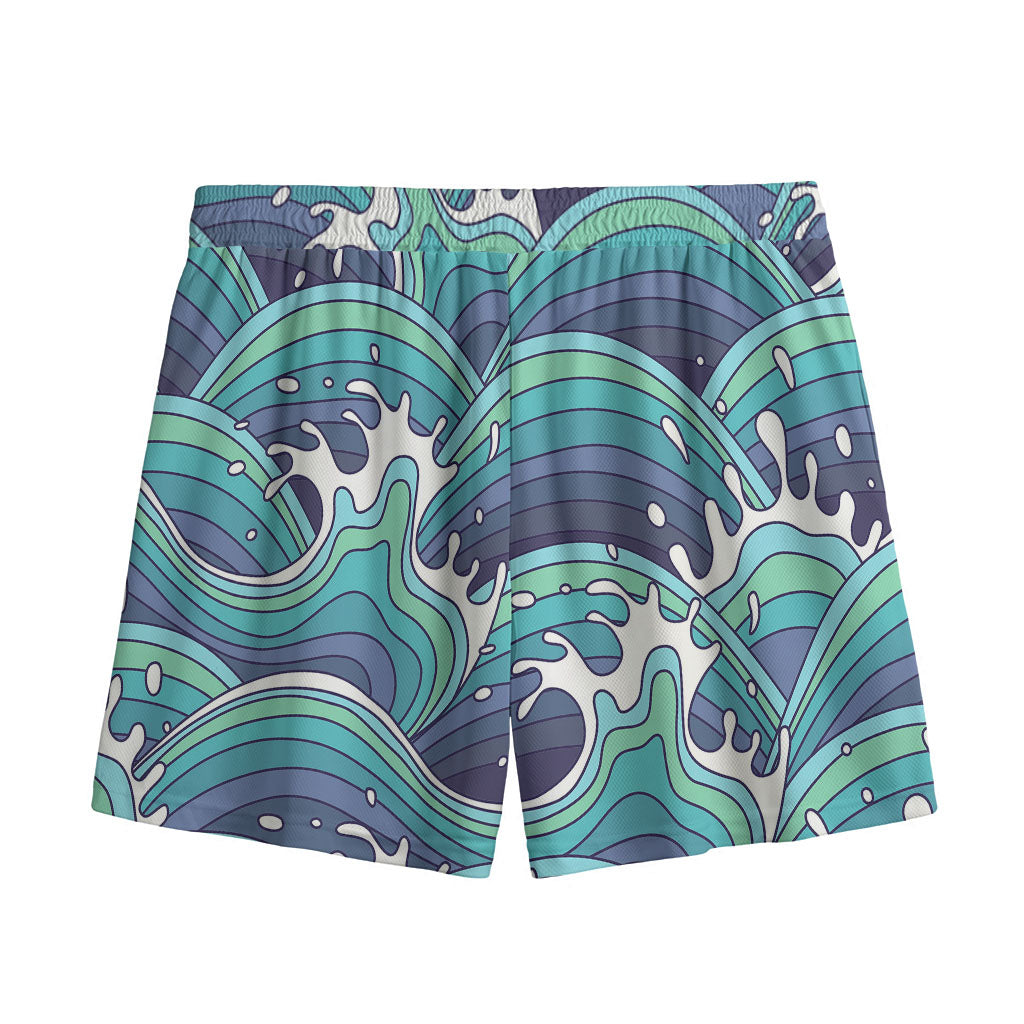 Sea Wave Surfing Pattern Print Mesh Shorts