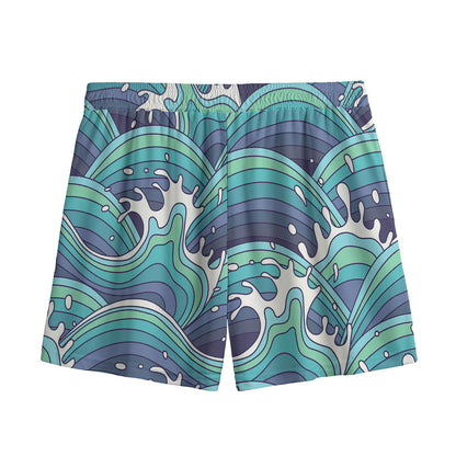 Sea Wave Surfing Pattern Print Mesh Shorts