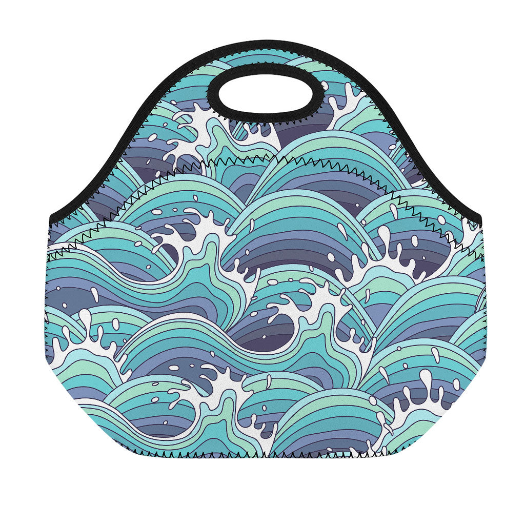 Sea Wave Surfing Pattern Print Neoprene Lunch Bag