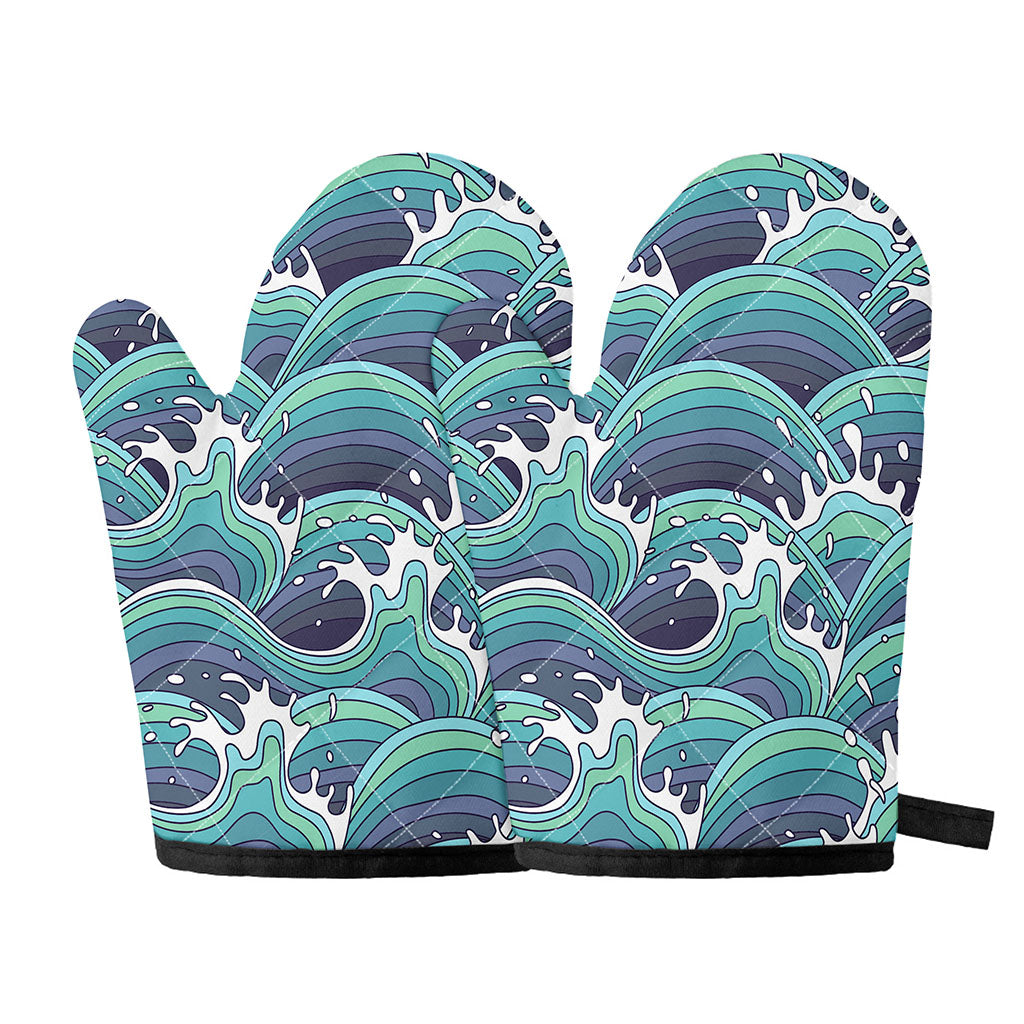 Sea Wave Surfing Pattern Print Oven Mitts