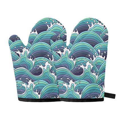 Sea Wave Surfing Pattern Print Oven Mitts