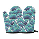 Sea Wave Surfing Pattern Print Oven Mitts