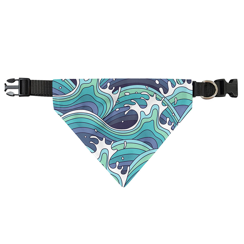 Sea Wave Surfing Pattern Print Over The Collar Dog Bandana