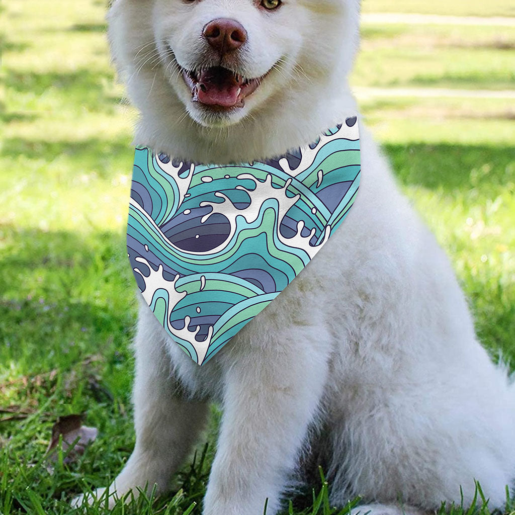 Sea Wave Surfing Pattern Print Over The Collar Dog Bandana