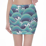 Sea Wave Surfing Pattern Print Pencil Mini Skirt