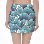 Sea Wave Surfing Pattern Print Pencil Mini Skirt