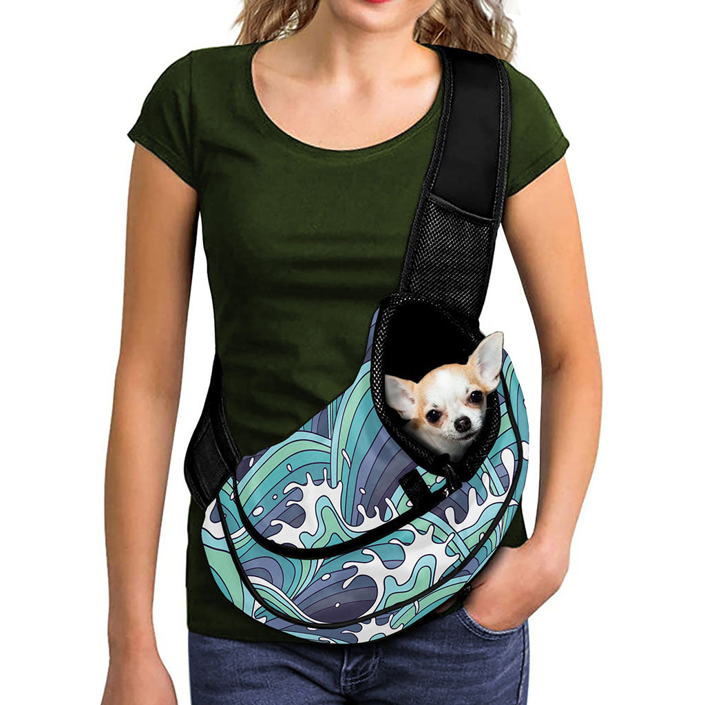 Sea Wave Surfing Pattern Print Pet Sling Carrier