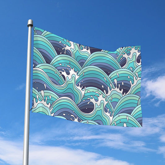 Sea Wave Surfing Pattern Print Polyester Flag