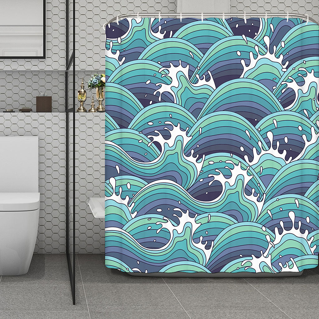 Sea Wave Surfing Pattern Print Polyester Shower Curtain