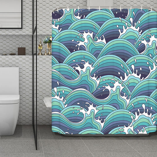 Sea Wave Surfing Pattern Print Polyester Shower Curtain