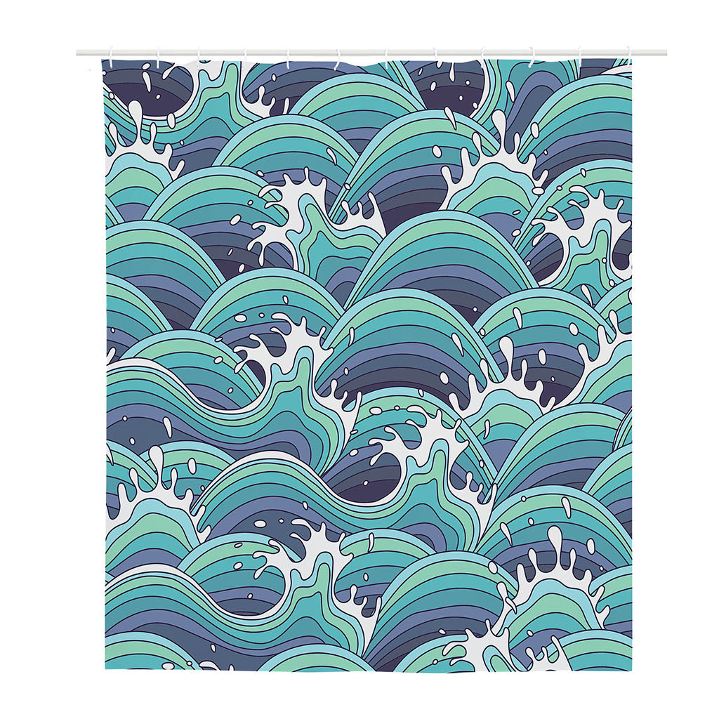 Sea Wave Surfing Pattern Print Polyester Shower Curtain