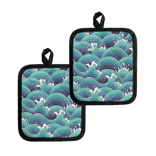 Sea Wave Surfing Pattern Print Pot Holders