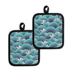 Sea Wave Surfing Pattern Print Pot Holders