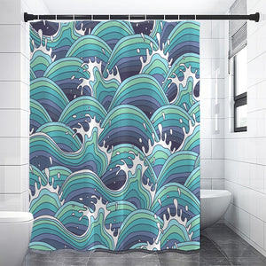 Sea Wave Surfing Pattern Print Premium Shower Curtain