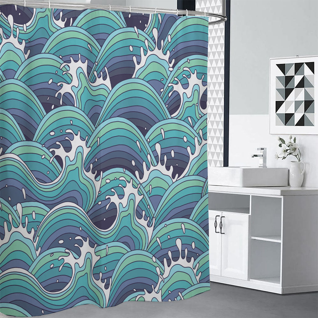 Sea Wave Surfing Pattern Print Premium Shower Curtain