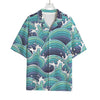 Sea Wave Surfing Pattern Print Rayon Hawaiian Shirt