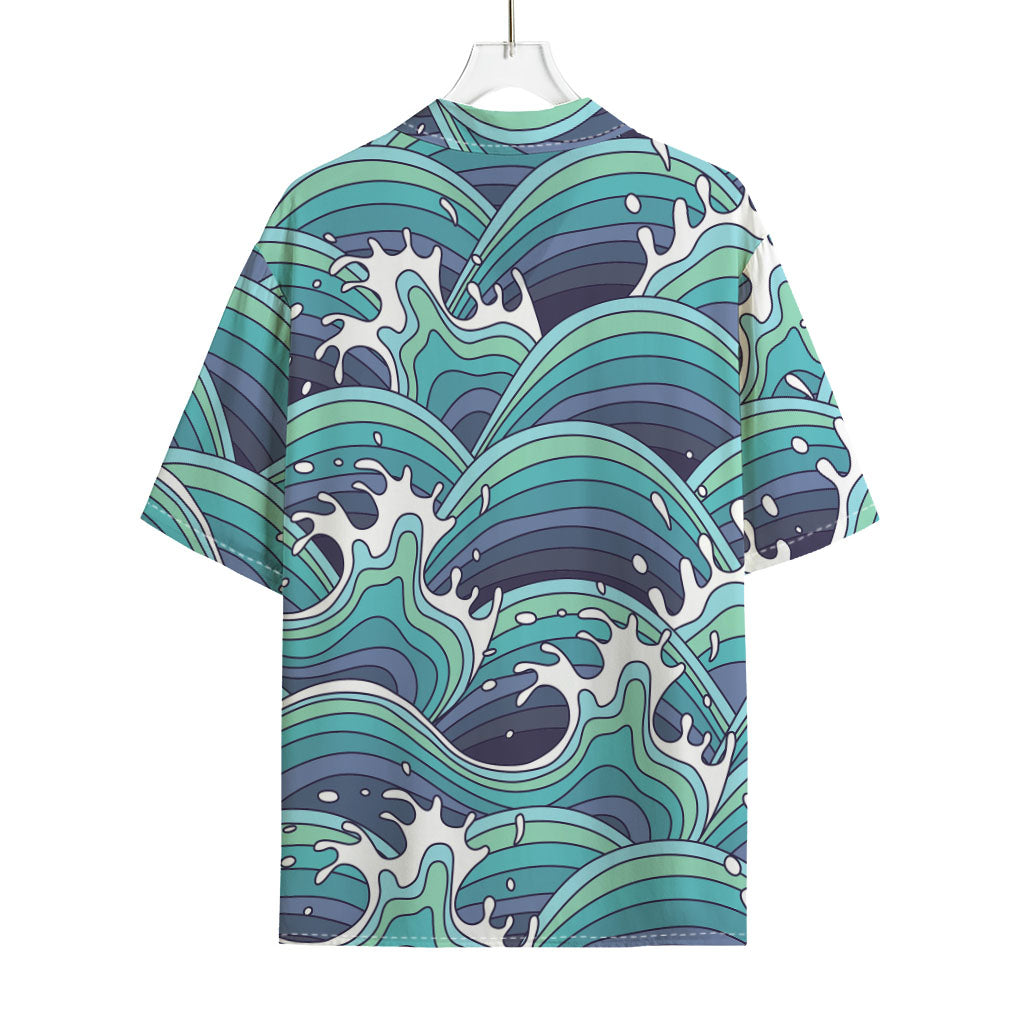 Sea Wave Surfing Pattern Print Rayon Hawaiian Shirt