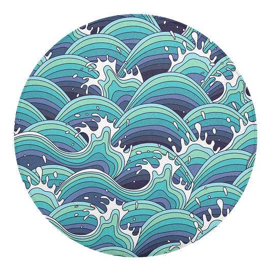 Sea Wave Surfing Pattern Print Round Blanket