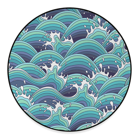 Sea Wave Surfing Pattern Print Round Floor Mat