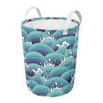 Sea Wave Surfing Pattern Print Round Laundry Basket