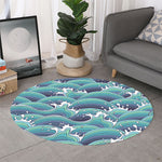 Sea Wave Surfing Pattern Print Round Rug