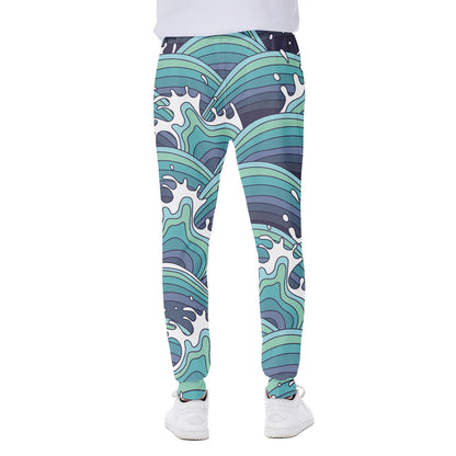 Sea Wave Surfing Pattern Print Scuba Joggers