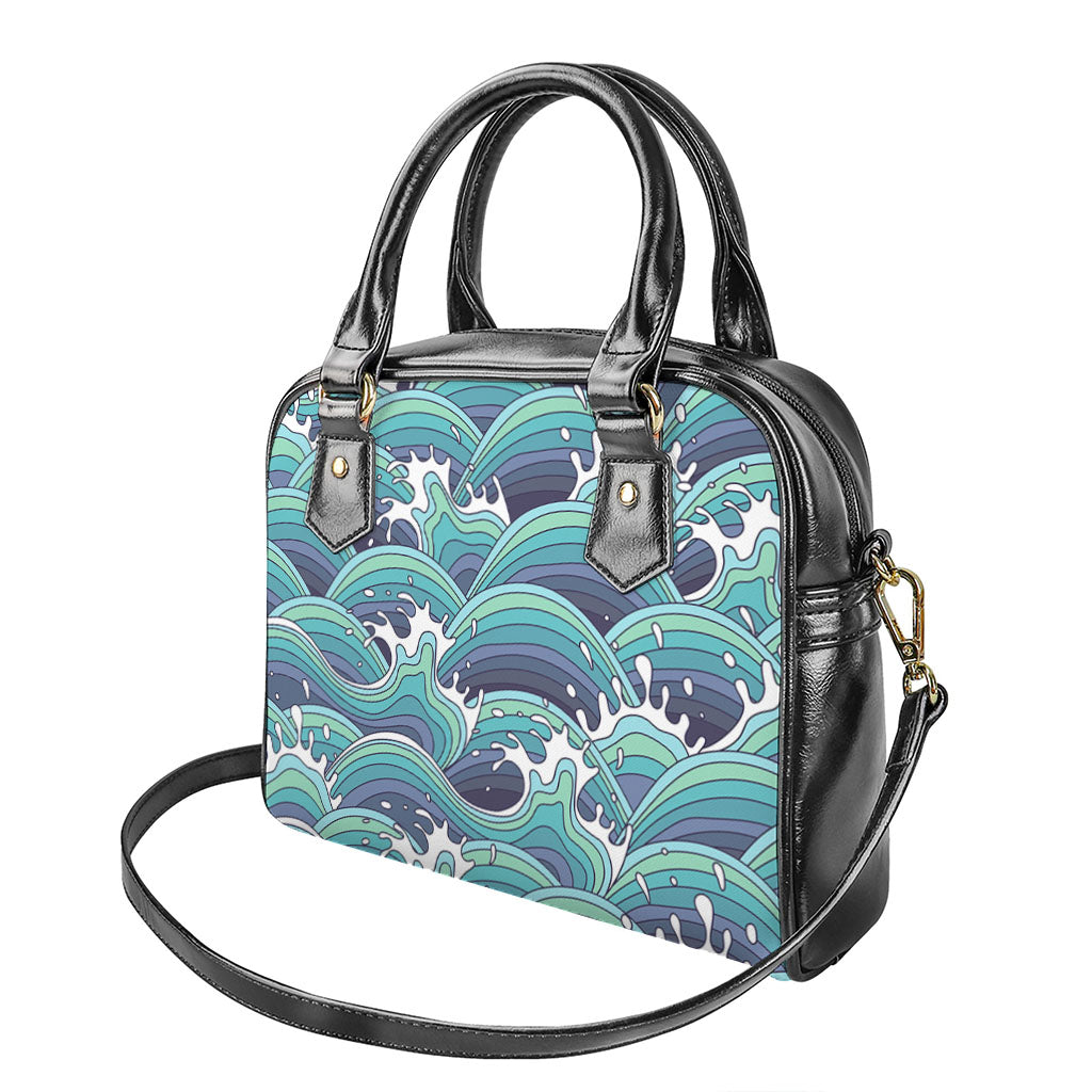 Sea Wave Surfing Pattern Print Shoulder Handbag