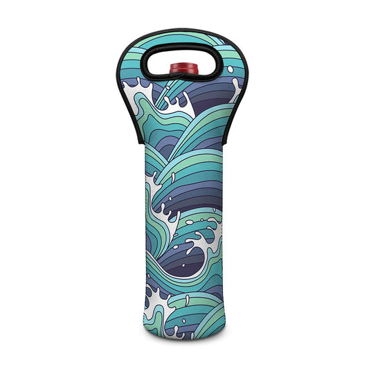 Sea Wave Surfing Pattern Print Single Neoprene Wine Tote