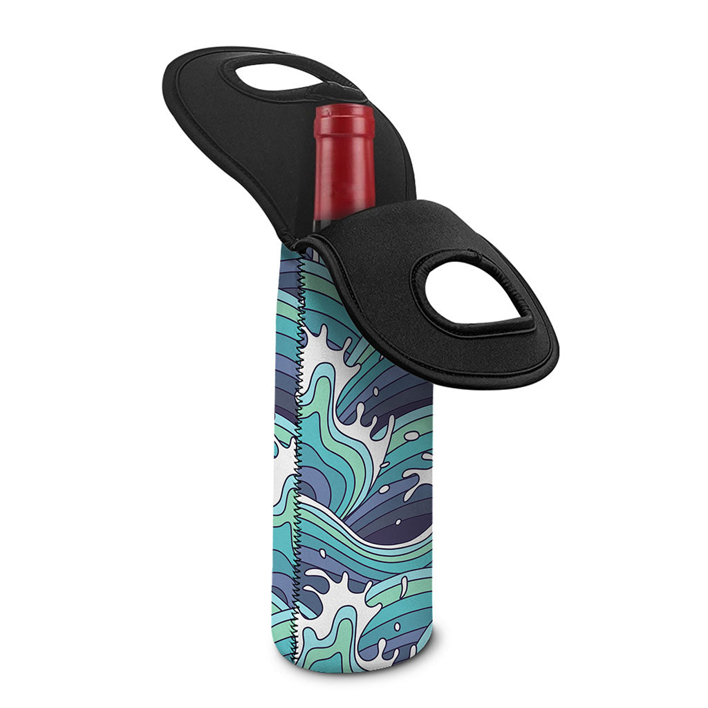 Sea Wave Surfing Pattern Print Single Neoprene Wine Tote