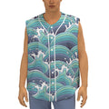 Sea Wave Surfing Pattern Print Sleeveless Baseball Jersey