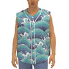 Sea Wave Surfing Pattern Print Sleeveless Baseball Jersey